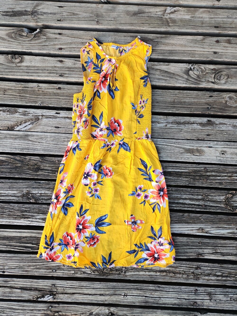 Old Navy Medium Tall Yellow Floral Beachy Dress Sundress Blue Pink Summer Cruise